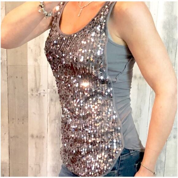 Imaginary Voyage Stormy Rayon and Silver Sequins Tank Top Large - Picture 1 of 9